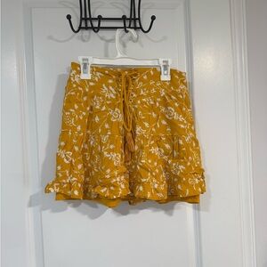 Yellow Floral Skirt with Tassel Tie